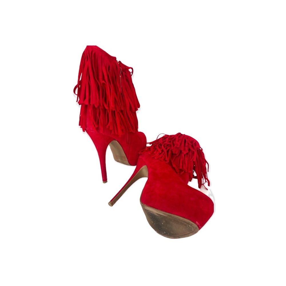 Faux Red Suede Platform Booties - image 5